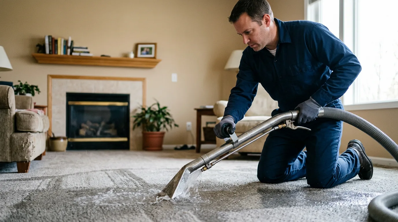 Water damage restoration technician working near Sterling, CT